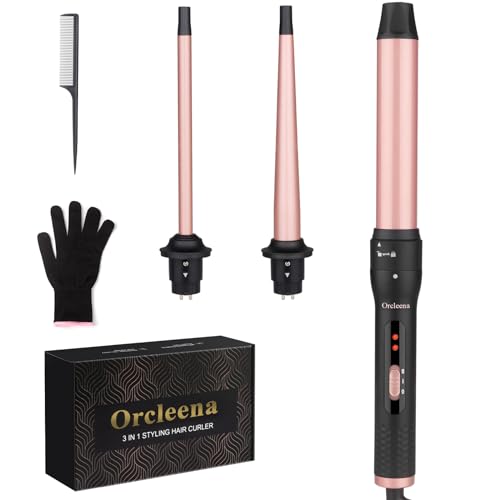 Curling Wand 3 in 1 Mermaid Hair Curler Ceramic Curling Tongs Iron Set for Long Thick Thin Hair Interchangeable Barrels Beach Waves Styling Tools with Glove (Rose Gold) - hair curler 3 in 1