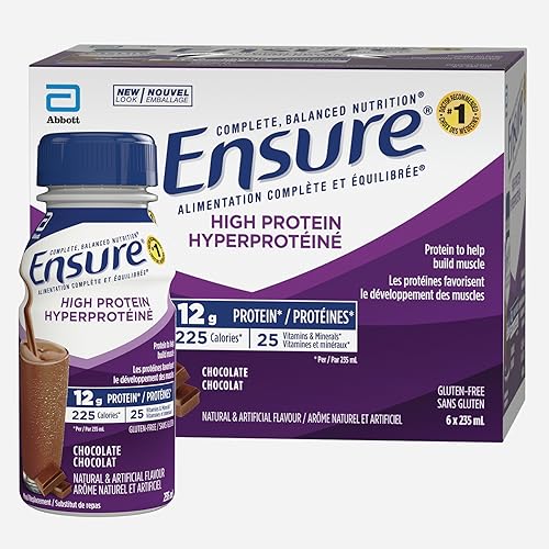 Ensure High Protein 12 g, Meal Replacement Shakes, Protein Shakes With Protein To Help Build Muscle, Chocolate, 6 x 235-mL Bottles