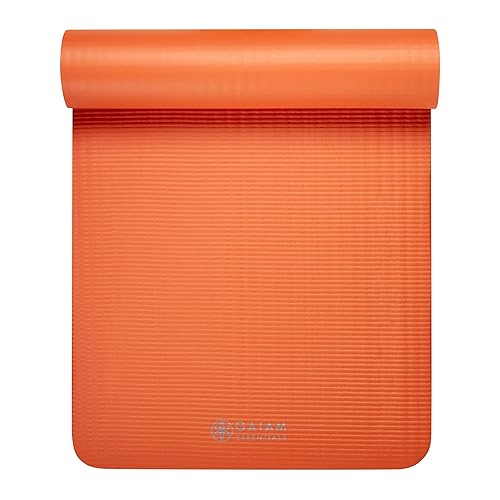 Gaiam Essentials Thick Yoga Mat Fitness & Exercise Mat with Easy-Cinch Yoga Mat Carrier Strap, 72"L x 24"W x 2/5 Inch Thick - Orange