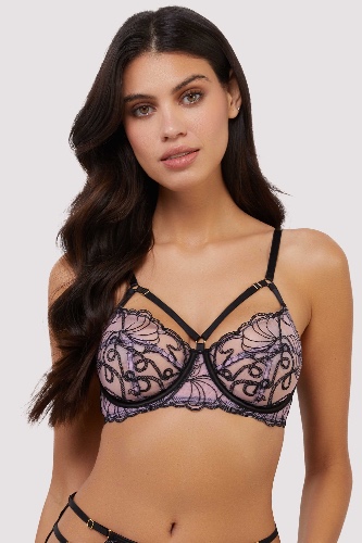 Jessie Pink and Black Whip Embroidery Balconette Bra | 38B