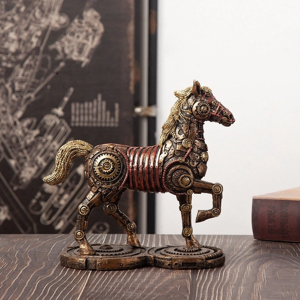 Steampunk Troy Warhorse Statue Home Decor