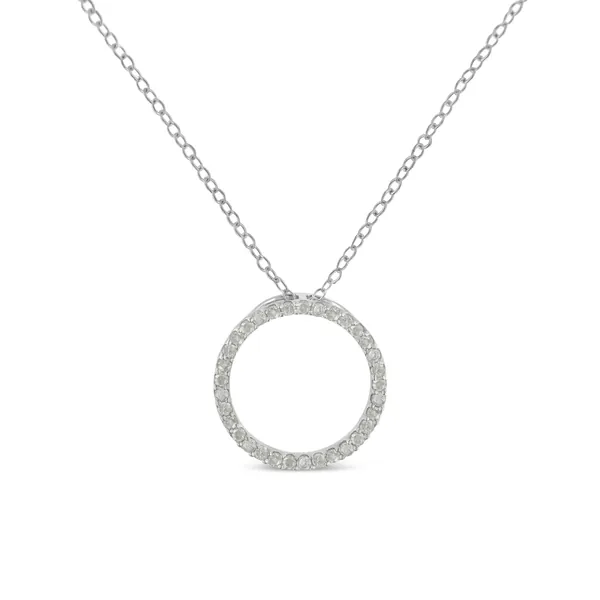 .925 Sterling Silver 1/3 Cttw Round-Cut Diamond Open Circle Halo 18 Pendant Necklace (I-J Color, I2-I3 Clarity)