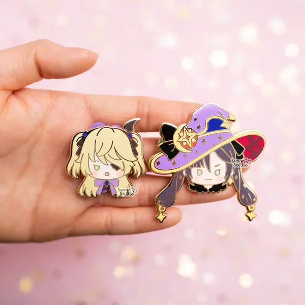 Genshin Impact Fischl & Mona Hard Enamel Pin - Set of Both / [A Grade] / Locking Clasps