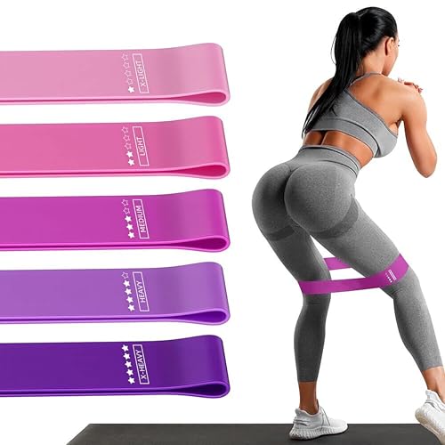 Resistance Loop Exercise Bands, Resistance Bands Exercise Bands for Home Fitness, Stretching, Strength Training, Physical Therapy,Elastic Workout Bands for Women Men Kids, Set of 5 - Assorted