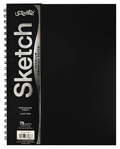 UCreate Poly Cover Sketch Book, Heavyweight, 9" x 12", Black, 75 Sheets - Black; 9" x 12"
