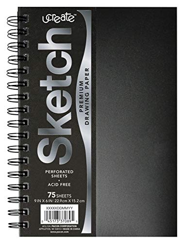UCreate Poly Cover Sketch Book, Heavyweight, 6" x 9", Black, 75 Sheets - Black; 6" x 9"