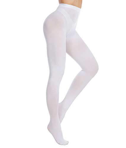 Frola Women's 80 Denier Soft Semi Opaque Solid Color Footed Pantyhose Tights - Large-X-Large - White