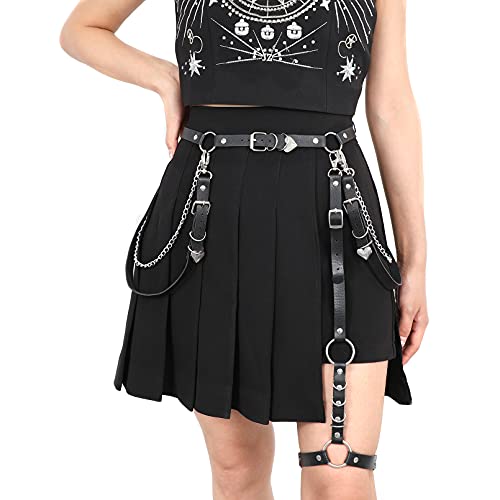 XZQTIVE Women Punk Leather Cinch Belt Gothic Tassel Waist Belt Western Punk Skirt Belts - 1 Black - For Waist up to 37in