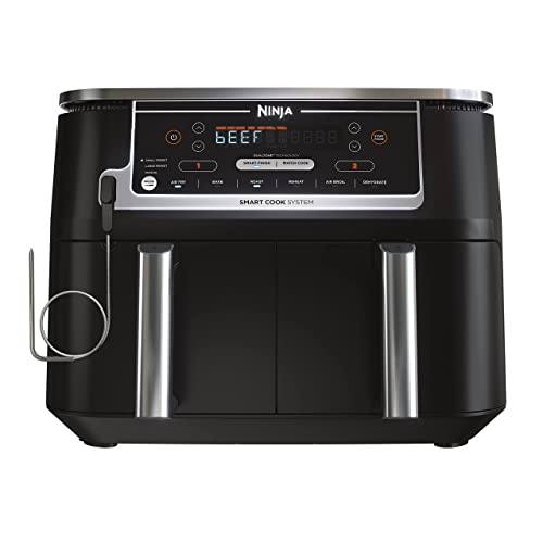 Ninja DZ550 Foodi 10 Quart 6-in-1 DualZone Smart XL Air Fryer with 2 Independent Baskets, Smart Cook Thermometer for Perfect Doneness, Match Cook & Smart Finish to Roast, Dehydrate & More, Grey - 10 Quart