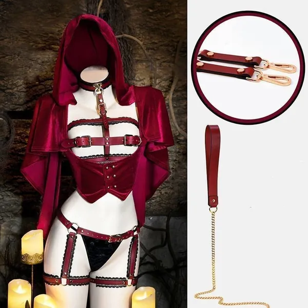 Premium: "Caught Riding Red-Hooded" Red Riding Hood Costume - Red / Caught Riding Leash + Red-Hooded Costume