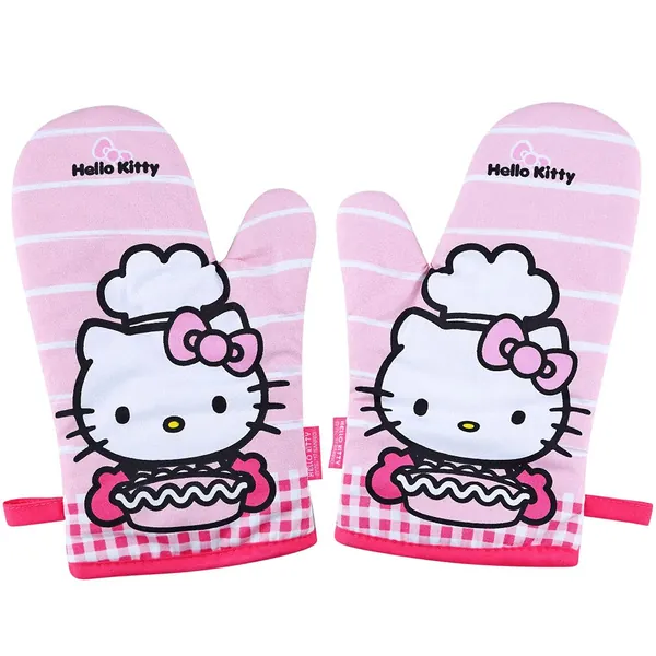 CHEFMADE Hello Kitty Oven Mitts with Gift Box, 2Pcs Heat Resistant Kitchen Gloves, Kitty Kitchen Maid Print for Baking Cooking Outdoor BBQ & Grill