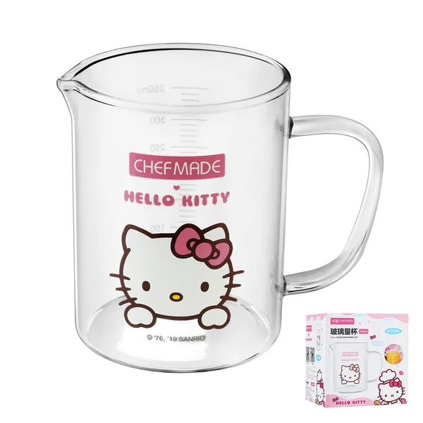 CHEFMADE Hello Kitty Glass Measuring Cup,1 2/5-Cup with Pour Spout and Graduated Liquid Measure Container