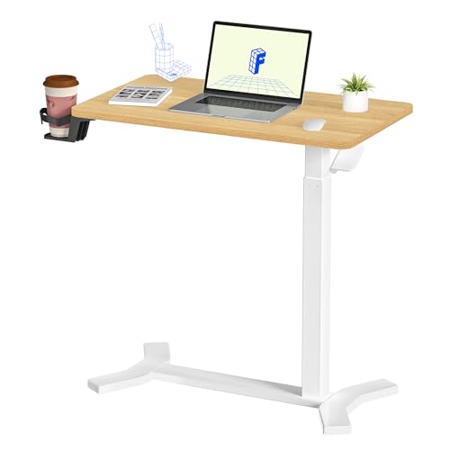 FLEXISPOT Standing Desk Height Adjustable Desk Overbed Desk with Desktop Sit Stand Desk Stable Steel Stand Up Desk(White Frame+Maple Top) - Beige