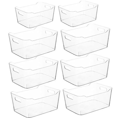 8PCS Clear Plastic Organiser Storage Versatile Kitchen Organiser Tray for Desk, Makeup, Bathroom, Kitchen Pantry Cabinet - 6PCS(9.8"x7"x4.3")+2PCS((8"x5.5"x3")