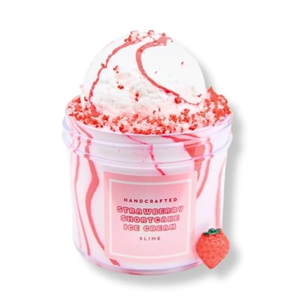 Strawberry Shortcake Ice Cream Slime (SCENTED) | Handmade Slime | Hippocampe Slimes (4OZ) - 4OZ