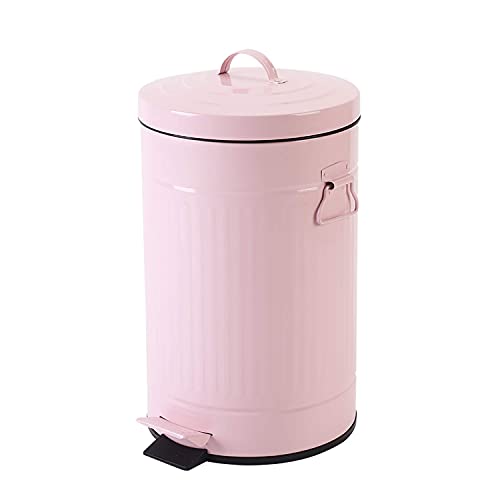 Pink Trash Can with Lid, Pink Bathroom Bedroom Waste Basket Soft Close, Small Pink Garbage Can, Retro Vintage Home Office Trash Can, 12 Liter/3 Gallon, Glossy Pink - Pink - 12L