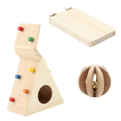 3 Pack Hamster Climbing Toy Wooden Swing Ladder and Resting Platform for Dwarf Hamster - B
