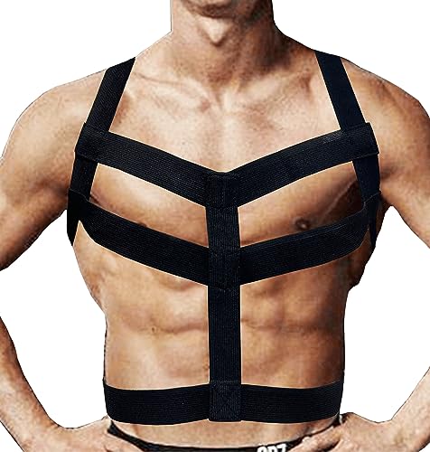TAIKMD Man Harness Belt Strong Nylon Body Chest Elastic Shoulder Strap Club Wear Costume - Black