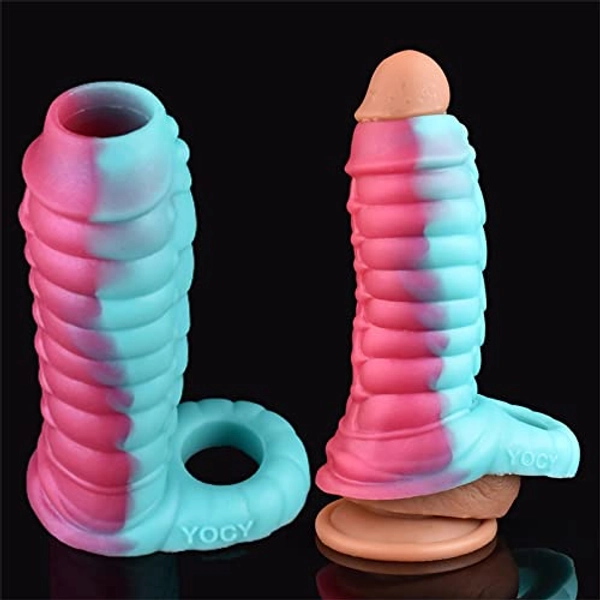 5.9" Silicone Dragon Penis Sleeve Male Penis Enlargement Sleeve, Penis Enlarger Sleeve with Cock Ring, Realistic Penis Sheath Male Adult Sex Toy (Colorful) - Colorful