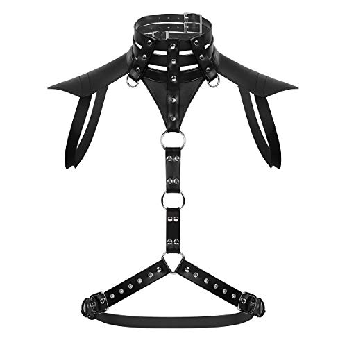iiniim Mens Faux Leather Halter Neck Buckles Body Chest Harness Costume - Black
