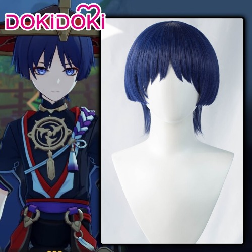 【Ready For Ship】DokiDoki Game Genshin Impact  Scaramouche Cosplay Wig Short Blue | Scaramouche