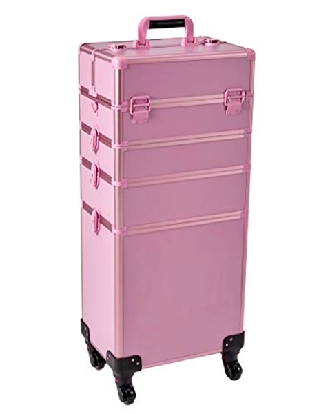 Train Case Rolling 5-in-1 with nail polish holder Portable Makeup Professional Cosmetic Organizer Makeup Traveling case Trolley Cart Trunk