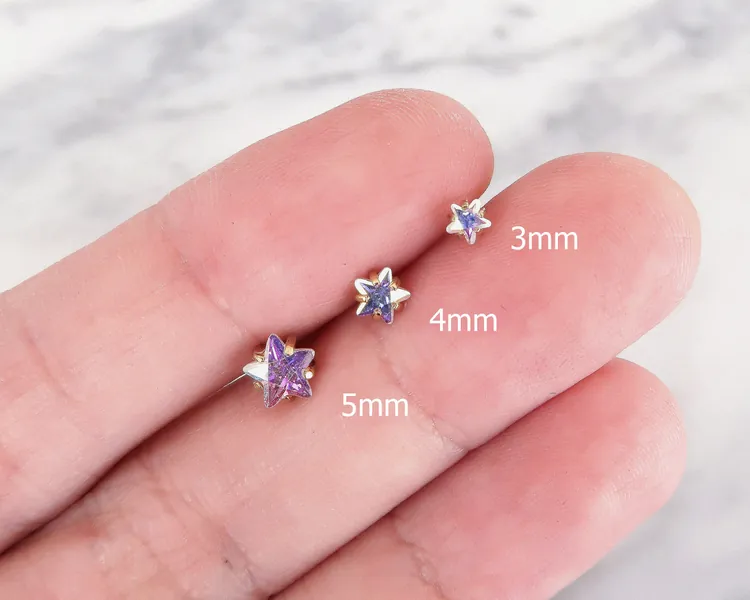 16G Cartilage Stud, Iridescent Rainbow Star CZ Gold Plated Surgical Steel, Cartilage Earring, Tragus Earring, Helix Piercing, Ball Back Stud