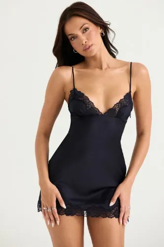 SORAYA Navy satin slip dress