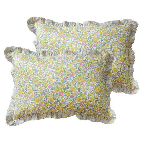 Gathered Edge Pillowcase made with Organic Liberty Fabric BETSY CITRUS & MEADOWLAND | SET OF 2 SINGLE