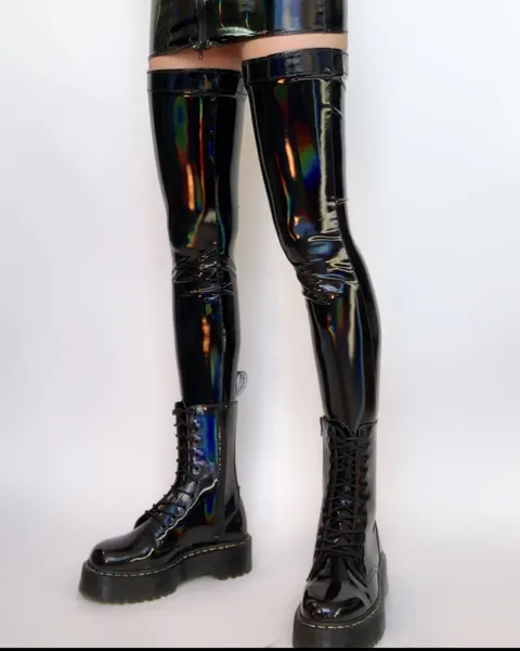 Black holographic PVC stockings