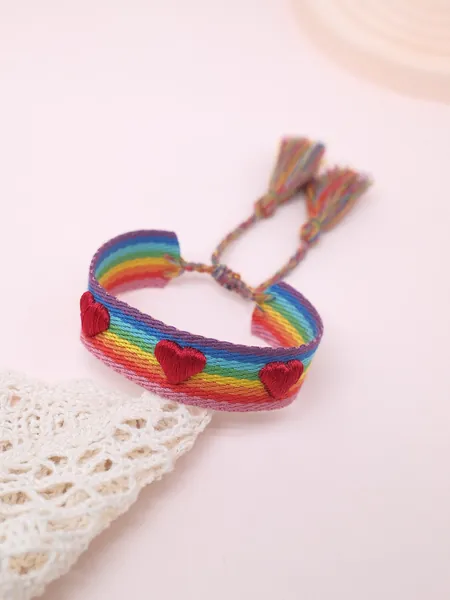 LGBT Rainbow Striped Pattern Tassel Decor Bracelet