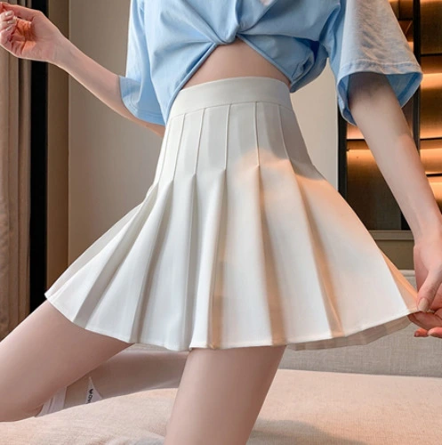 💜 Korean Style High Waist Pleated Skirt - White 💜