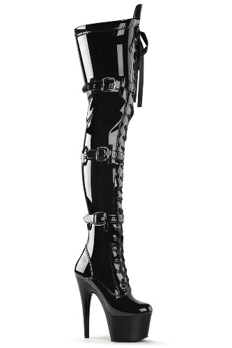 Pleaser USA Adore-3028 7inch Thigh High Pleaser Boots - Patent Black | Black / UK 6 - US 9 - EU 39