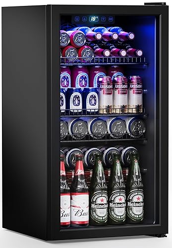 Manastin Beverage Refrigerator Cooler-120 Cans Freestanding Mini Fridge Cooler with Glass Door, Adjustable Shelves & Digital Temperature Display for Soda, Wine or Beer (Black, 3.2 Cu.Ft) - Black - 3.2 Cu.Ft