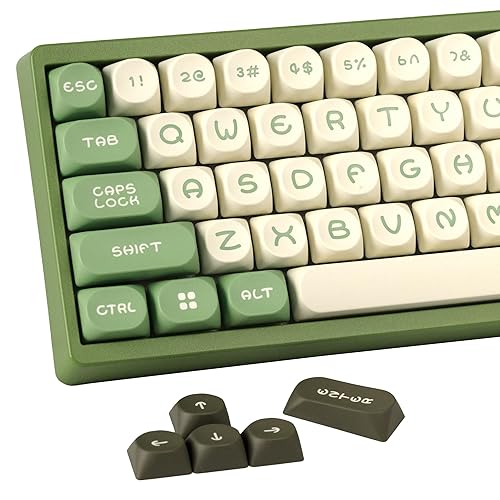 OHY Green and Creamy Keycap Set with MDA Profile,XVX Double Shot PBT Keycaps Mood Series 130 Keys Custom Keyboard Round Keycaps Set for 61/64/68/84/87/100/104/108 Cherry MX Mechanical Keyboard,Green - MDA Proflie Green