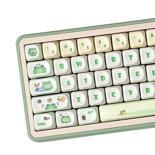 Sumgsn PBT Keycaps, Moa Profile Keycap, Cute Round Kawaii Keyboard Keycap, 141 Keys Green Frog Dye-Sublimation Keycap Set with Keycaps Puller for Mechanical Keyboard 60% 75% 100% - Green Frog