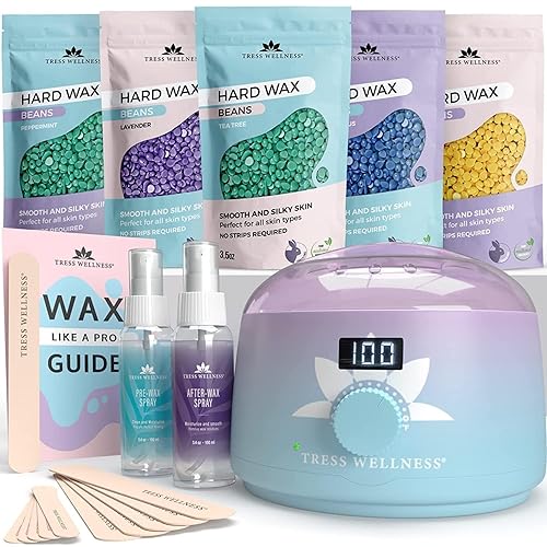 Tress Wellness Waxing Kit for Brazilian Wax - Easy to Use - For Sensitive Skin - Digital Display, Teal to Purple - Gradient - Teal to Purple