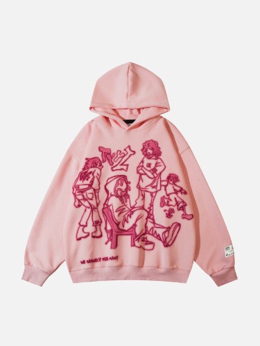 Aelfric Eden Cartoon Line Character Print Hoodie | Pink / XS / Hoodie
