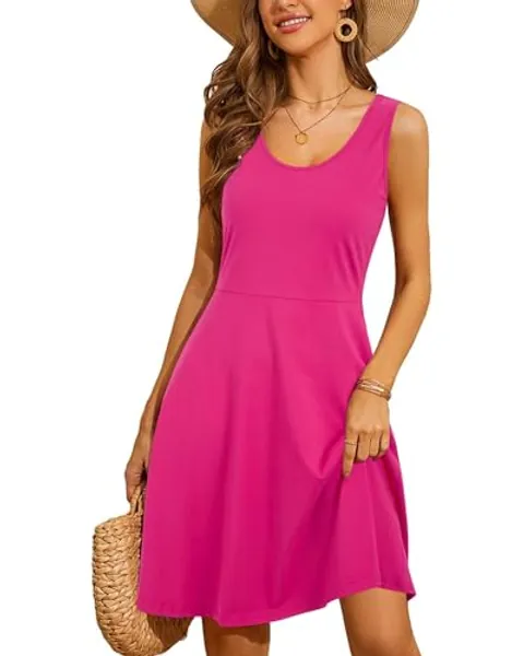 STYLEWORD Women's Summer Dress Casual Sleeveless Scoop Neck A-Line Tank Midi Sundress