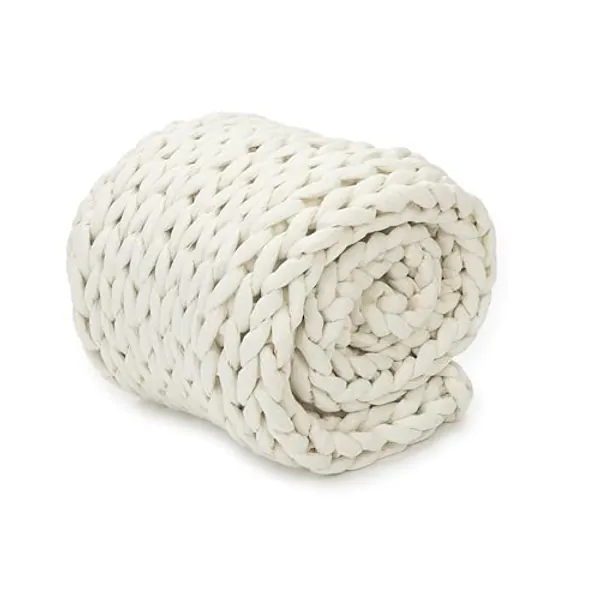 Nuzzie Chunky Knit Blanket - Breathable, Cooling, Hand Made Knit Throw Blanket for Sleep - Machine Washable, Stylish Decor Design (Cream, Throw | 12lbs | 44"x60")