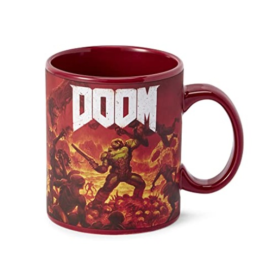 JUST FUNKY Official DOOM Doomslayer 16-Ounce Mug | Ceramic Cup for Hot Coffee, Tea, Cocoa | Novelty Drinking Container | Perfect for Home, Office, Parties | Licensed Merchandise