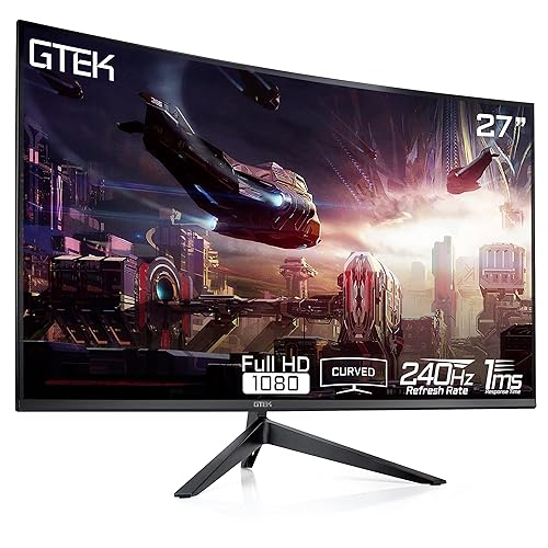 GTEK 240Hz Gaming Monitor, 27 Inch Frameless Display Full HD 1920 x 1080P, Curved 1800R, VA 1ms MPRT, FreeSync, Speakers, DisplayPort/HDMI, VESA - F2740C - 27" FHD 240Hz 1ms