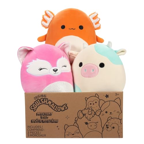 Squishmallows Official Kellytoy 8" Plush Mystery Pack - Styles Will Vary in Surprise Box That Includes Three 8" Plush - Box