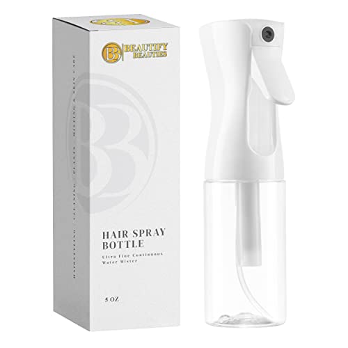 BeautifyBeauties Hair Spray Bottle – Ultra Fine Continuous Water Mister for Hairstyling, Cleaning, Plants, Misting & Skin Care (5 Ounce) - Clear-5 Ounce