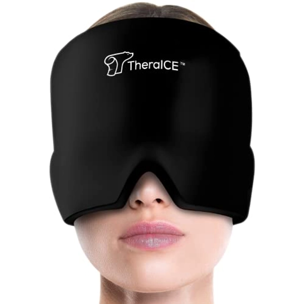 TheraICE Migraine Headache Relief Cap, Hot & Cold Therapy Hat, Migraine Relief Cap, Cool Gel Head Wrap, Headache Cap Ice Pack Mask, Cold Compress Migraine Relief Products Device for Tension & Stress - Black (Pack of 1)