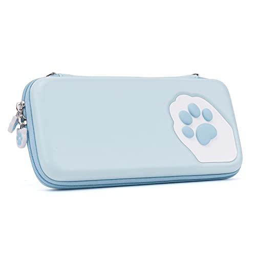 Geekshare Pink Cute Cat Paw Case for Nintendo Switch/Switch OLED Model (2021), Portable Hardshell Slim Travel Carrying Case fit Switch Console & Game Accessories - A Removable Wrist Strap (Blue)
