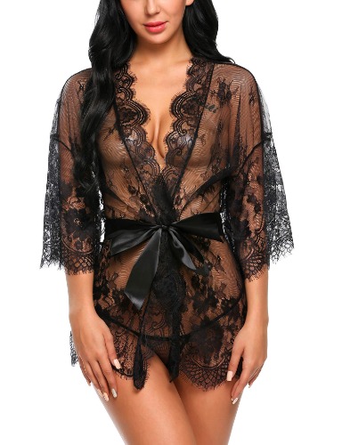 Avidlove Women's Lace Kimono Robe Babydoll Lingerie Mesh Nightgown S-5XL