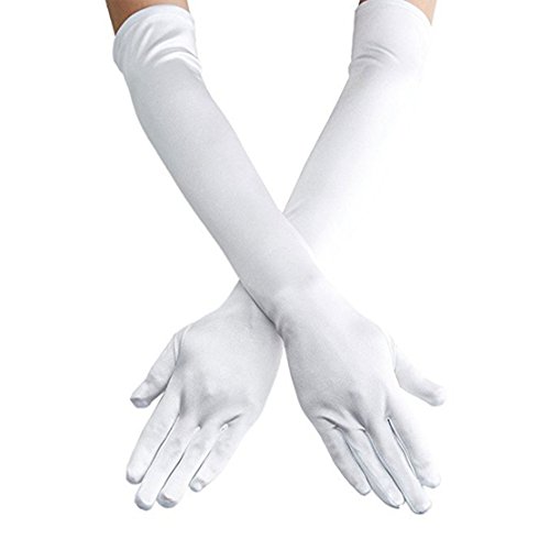 Long Opera Party Gloves for Women 1920s 20s Satin Gloves Costumes Elbow Length Bridal Evening Dress, 22 inches - White