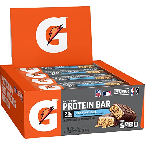 Gatorade Whey Protein Bars, Cookies & Crème, 2.8 oz bars (Pack of 12, 20g of protein per bar) - Cookies And Cream - 12 Count (Pack of 1)