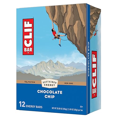 CLIF BAR - Chocolate Chip - Made with Organic Oats - Non-GMO - Plant Based - Energy Bars - 2.4 oz. (12 Pack) - Chocolate Chip